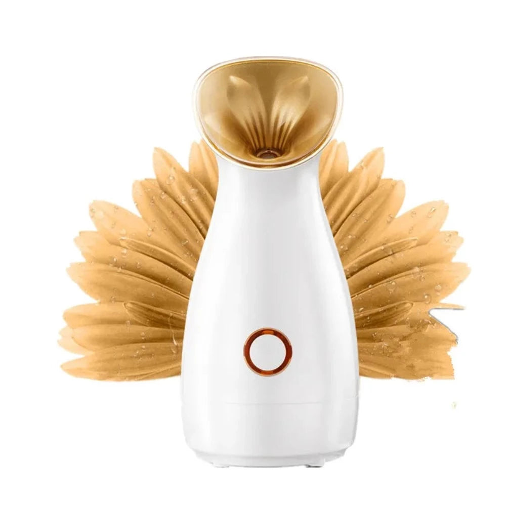 The Nano Ionic Facial Steamer with a golden flower background