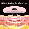 A graphic showing the pink Abdominal Heating Pad sending its heating and vibration through the flesh.